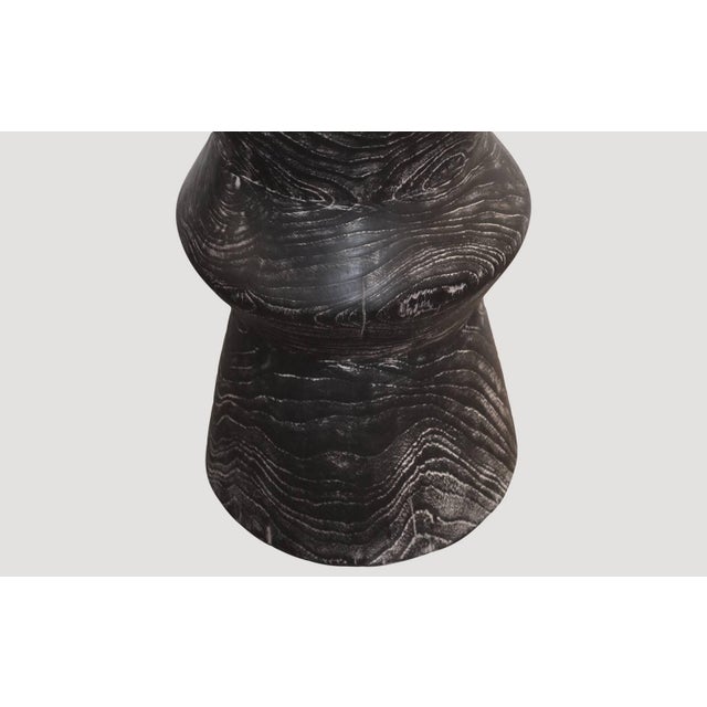 Andrianna Shamaris Triple Burnt Teak Wood Cerused Side Table or Stool For Sale - Image 17 of 18
