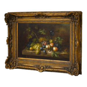 Mid Century Still Life Oil Painting of Fruit Signed L. Martin Framed 51 X 39inches