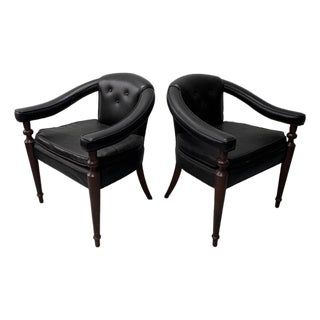 Vintage Tufted Leather Barrel-Back Tub Armchairs, Pair, C. 1970s For Sale