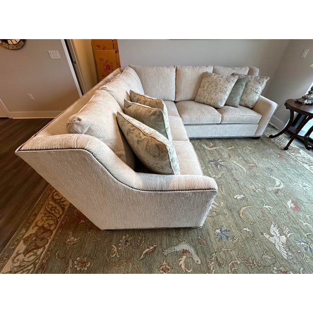 Shabby Chic King Hickory Two-Piece Drake Corner Sectional "Crave Irish Cream" Color With Six Matching Decorative Pillows, 2021 For Sale - Image 3 of 10