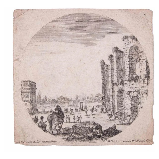 Stefano Della Bella, Ruines De Rome, Original Etching, 17th-Century For Sale