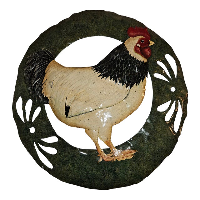 Vintage Hand-Painted Metal Rooster Wall Art For Sale