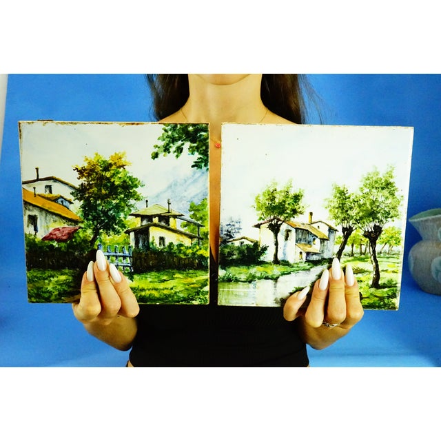 Roman Ceramic Tiles with Painted Landscape, Monterotondo, 1940s, Set of 3 For Sale - Image 3 of 18