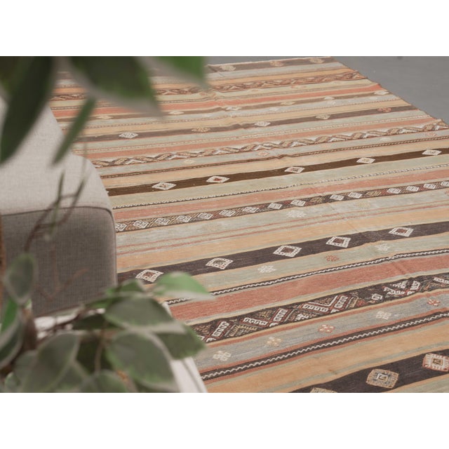 Beige 1970s Vintage Handmade Wool Cotton Beige Area Rug For Sale - Image 8 of 11