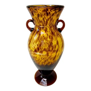 Vintage Tortoiseshell Art Glass Amphora Vase For Sale