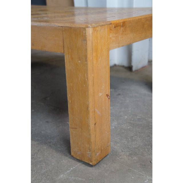 Brown 1970s Mid Century Modern Parsons Style Oak Herringbone Coffee Cocktail Table 58" For Sale - Image 8 of 13