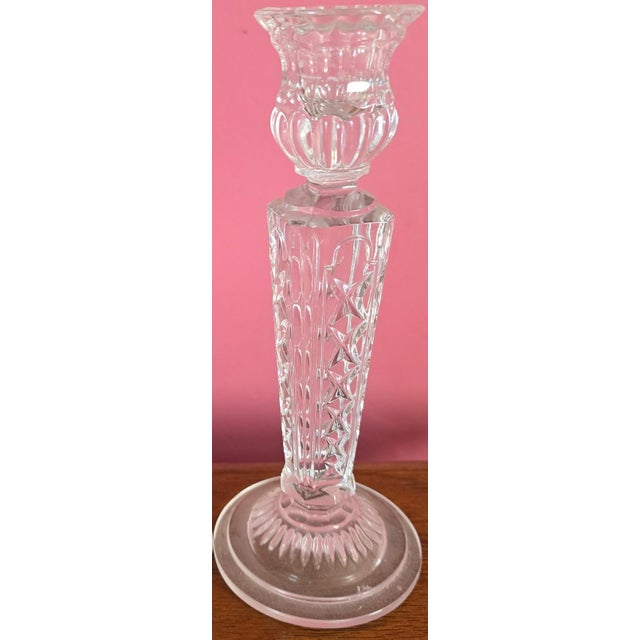 Late 20th Century Pair of Vintage Irena Poland 8" Lead Crystal Candlesticks - Diamond & Wedge Cut For Sale - Image 5 of 11
