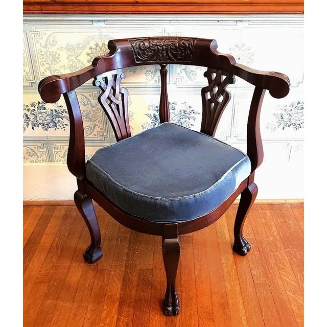 Late 19th C English Victorian Gothic Revival Carved Mahogany Green Man Corner Chair For Sale In Raleigh - Image 6 of 6