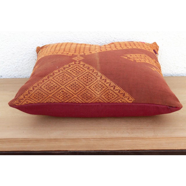Amritsar Grid, Antique Phulkari Embroidered Pillow Cover For Sale - Image 4 of 6
