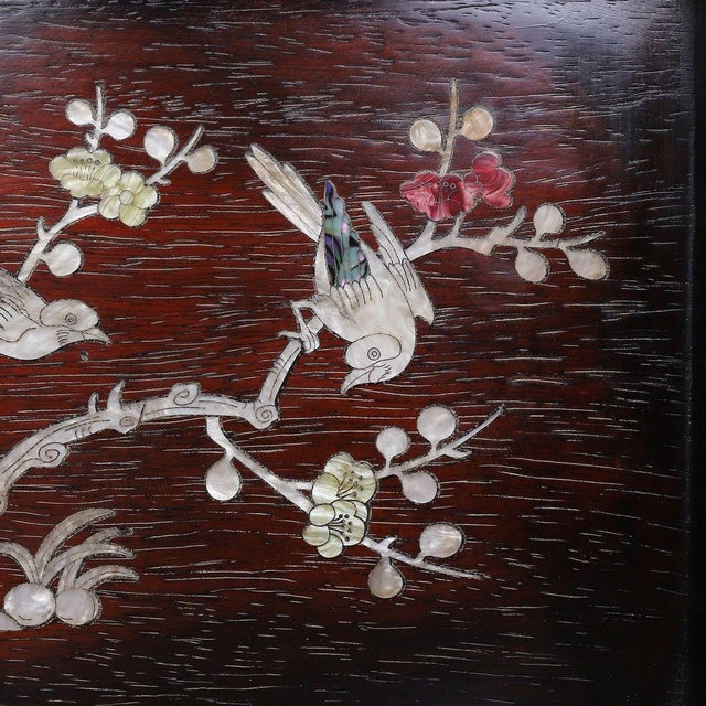 Dark Wood Tea Tray With Mother-of-Pearl Bird and Floral Inlay For Sale - Image 10 of 10