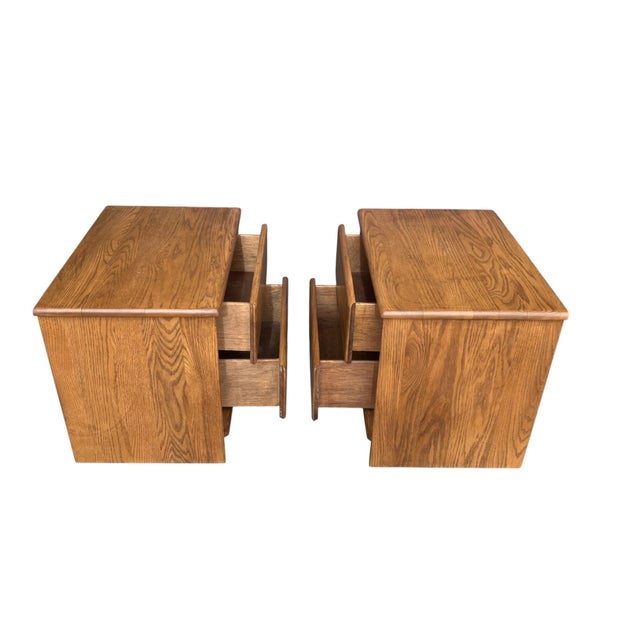 Chestnut 1980s Scandinavian Modern Solid Oak Two-Drawer Nightstands – Pair For Sale - Image 8 of 15