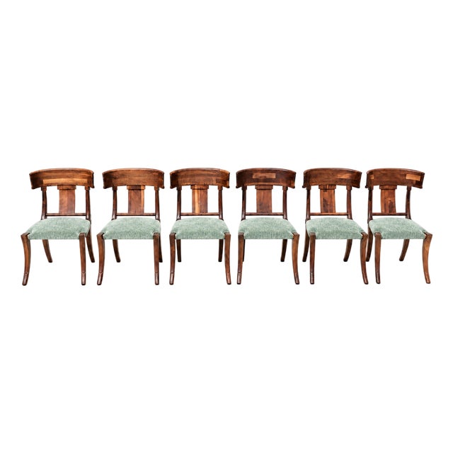 Mid Century Style Solid Walnut Klismos Dining Chairs. Set of 6 For Sale