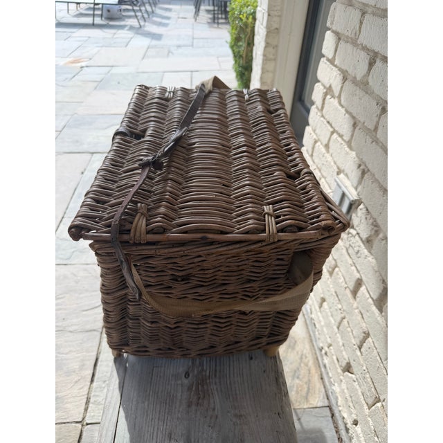 Vintage Wicker Fishing Basket For Sale - Image 4 of 7