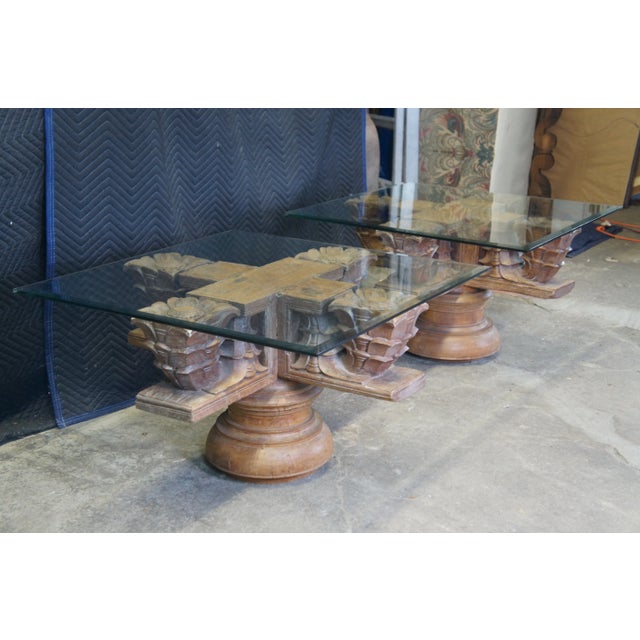 Late 19th Century 2 Antique Architectural Reclaimed Teak Ornamental Temple Pedestal Coffee Tables For Sale - Image 4 of 10