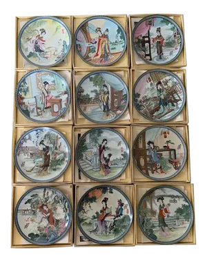 Vintage 1980s Chinese Imperal Jingdezhen Beauties of Red Plates - Set of 12