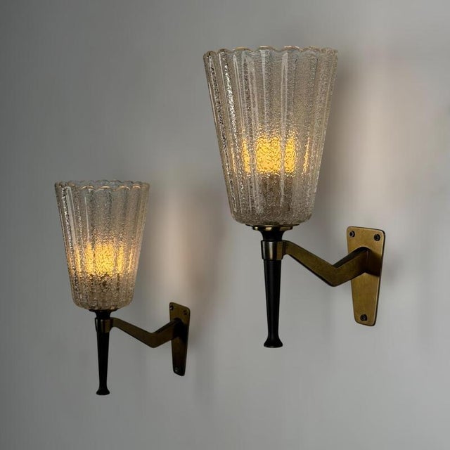 Large Murano Sconces attributed to Archimede for Seguso Vetri D Arte, 1940s, Set of 2 For Sale - Image 4 of 18