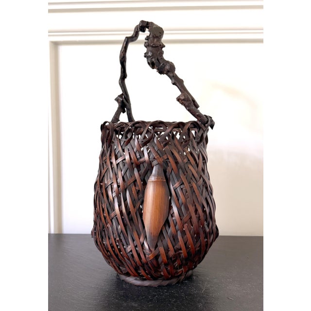 Antique Japanese Bamboo Basket Ikebana Mingei Style For Sale - Image 15 of 18
