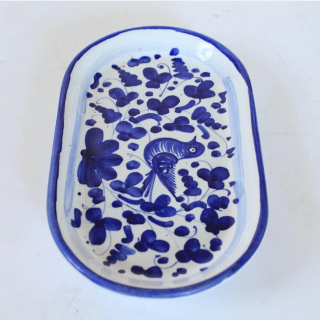 Vintage Mario Sambuco Italian Blue & White Ceramic Trinket Tray For Sale - Image 4 of 7