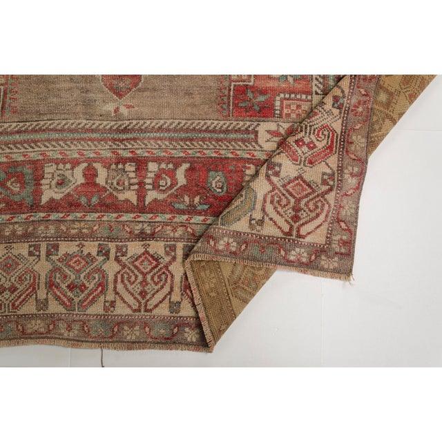 Authentic Faded Vintage Turkish Rug,Unique Anatolian Design For Sale - Image 4 of 10