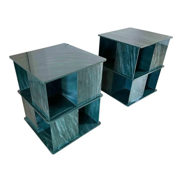 Postmodern Italian Rotating Green Marble & Acrylic Glass Nightstands, 1970s, Set of 2 For Sale - Image 3 of 10