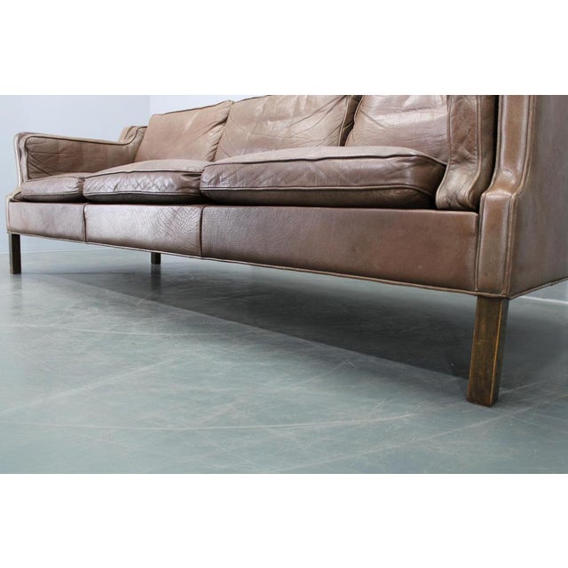 Wood Mid-Century Danish Three-Seat Brown Leather Sofa, 1970s For Sale - Image 7 of 18