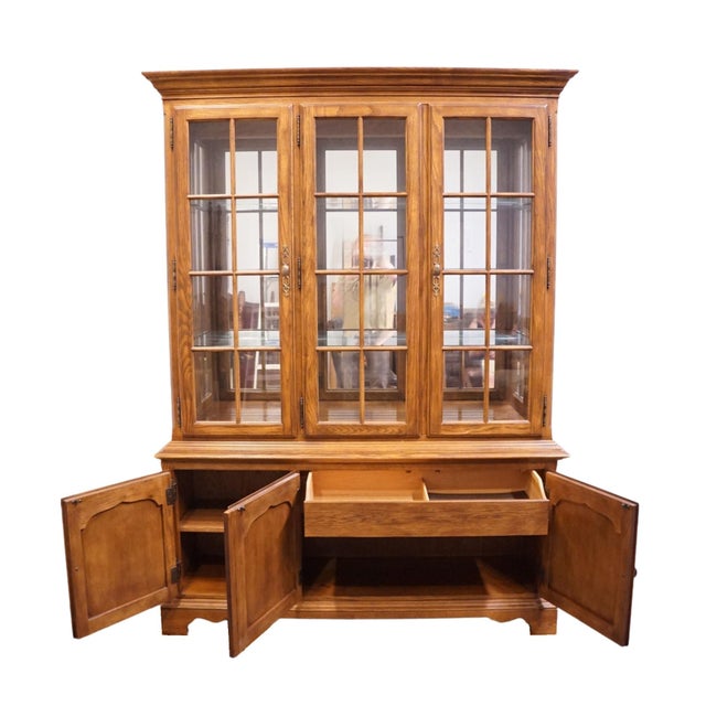 Brown Drexel Furniture Chatham Oaks Collection Early American Country Style 60" Lighted Display China Cabinet 186-435-6 For Sale - Image 8 of 16