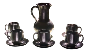 1970s Prinknash Abbey English Metallic Earthenware Coffee Set - 11 Piece Set