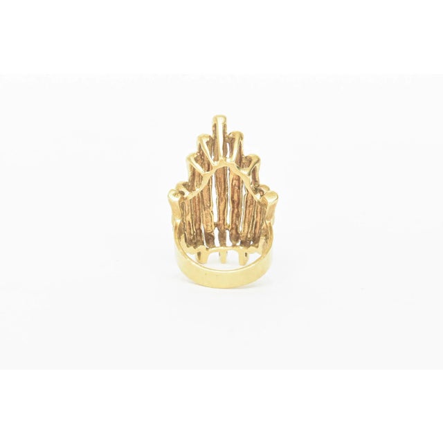 Gold Vintage 18k Gold Italian Sculptural Bamboo Design Elongated Ring, Size 6.5 For Sale - Image 8 of 12