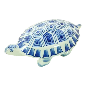 Blue and White Chinese Porcelain Turtle Tortoise Figurine 1970s