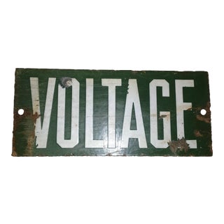 Mid Century Industrial Metal Voltage Sign For Sale