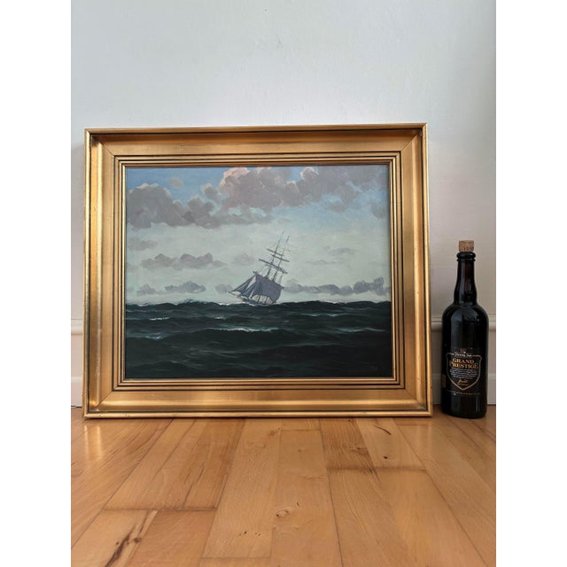 Seascape with Sailing Ship, Oil Painting, Framed For Sale - Image 11 of 15