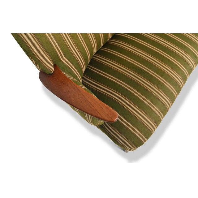 Modern Danish Modern Sofa In Green Striped Wool With Teak Paws For Sale - Image 3 of 9