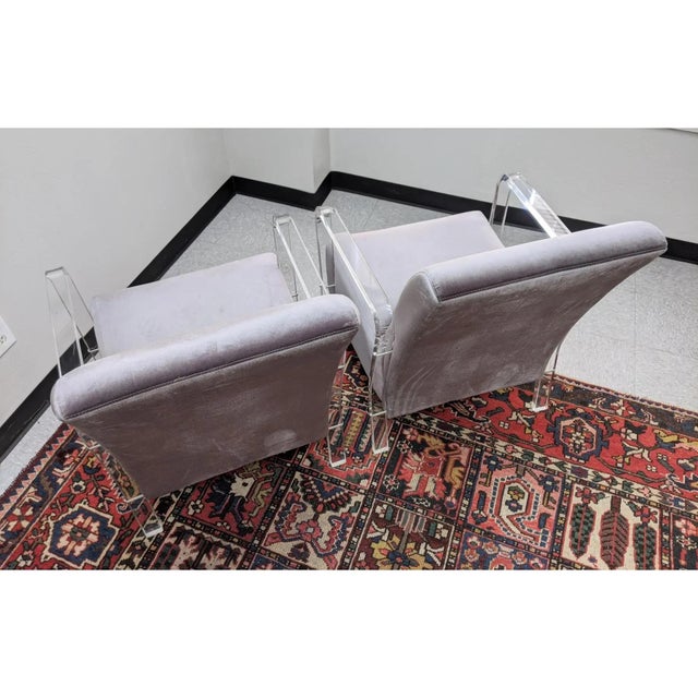 Lucite Velvet Lounge Chairs, a Pair For Sale - Image 10 of 12