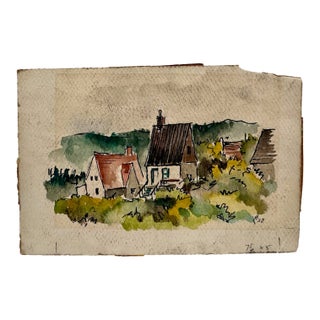 Henry Emil Salloch Original Watercolor on Paper Quaint Rural Village, 1957. For Sale