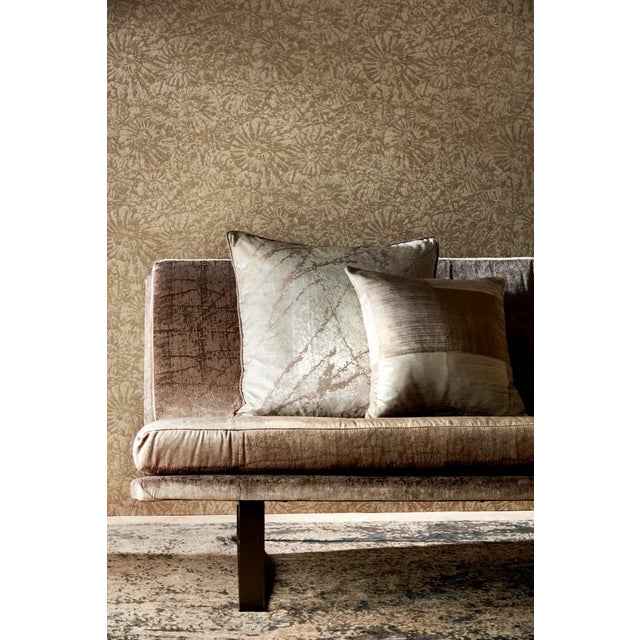 Contemporary Harlequin Ammonite Wallpaper in Charcoal/Brass - a Sample For Sale - Image 3 of 3