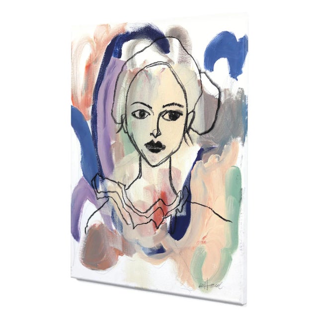 Textile Emmaline - Muted Color Figurative Abstract Feminine Portrait Painting on Canvas Original Artwork by Erin Hammond For Sale - Image 7 of 9