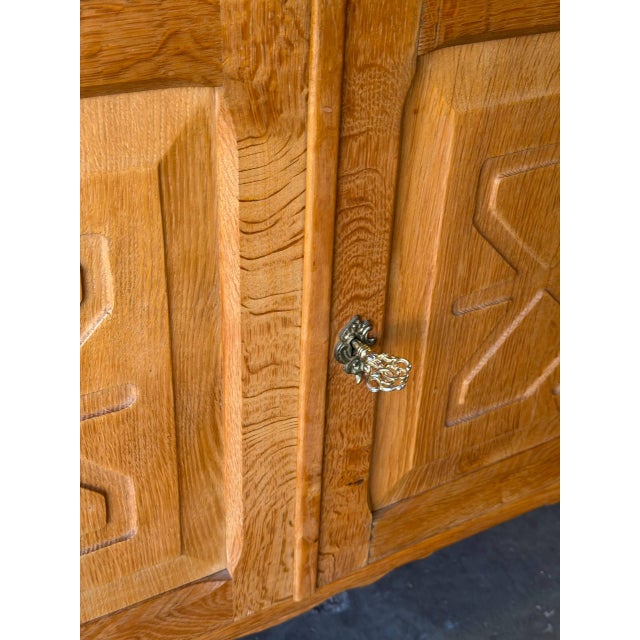 Vintage Brutalist Oak Sideboard in Style of Henning Kjærnulf – Danish Modern Storage Cabinet, Denmark For Sale - Image 4 of 7