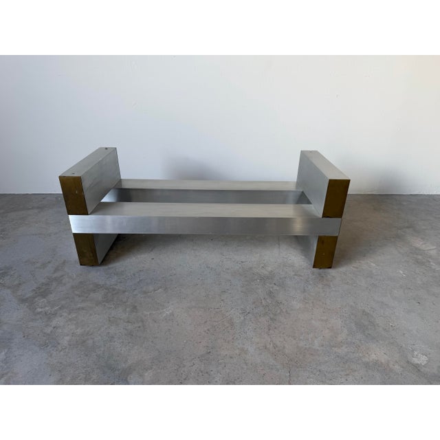 1970s Paul Mayen for Habitat Architectural Aluminum & Brass Rectangular Coffee Table Base For Sale - Image 11 of 12