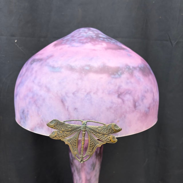 1940s French La Rochere Art Nouveau Mushroom Table Lamps With Dragonflies -a Pair For Sale - Image 5 of 15