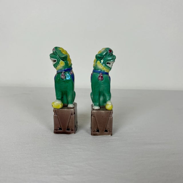 Small Male and Female Buddhist Guardian Lions - Set of 2 For Sale - Image 4 of 7