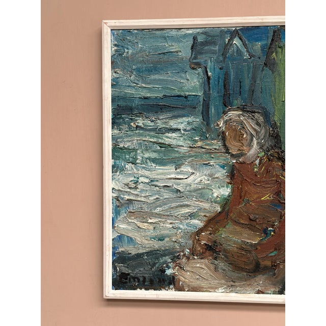 Einar Emland, Figure by the Harbor, 1950s, Oil Painting on Canvas, Framed For Sale - Image 14 of 18