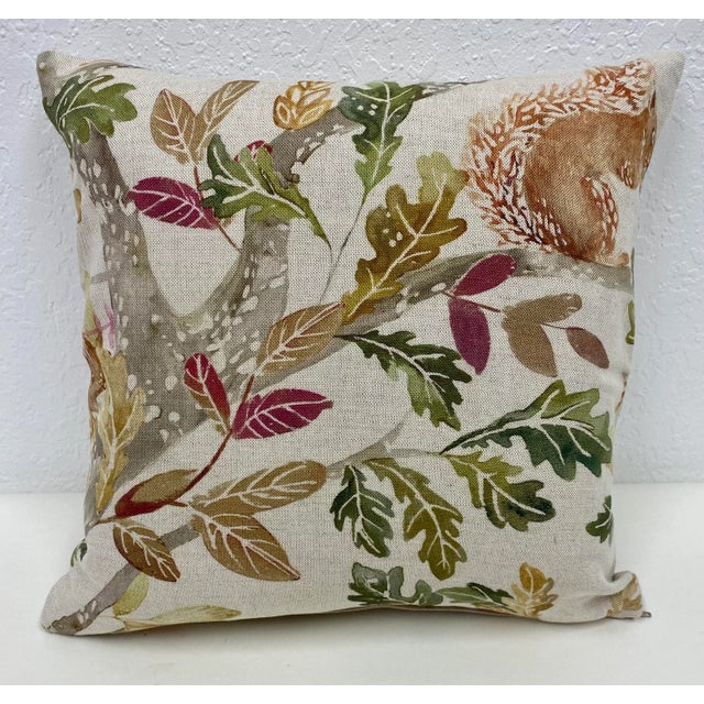 16" Square Pillow Featuring a Scurrying Squirrel and Tree With Fall Colored Foliage Pattern- Made in Uk. For Sale - Image 12 of 12