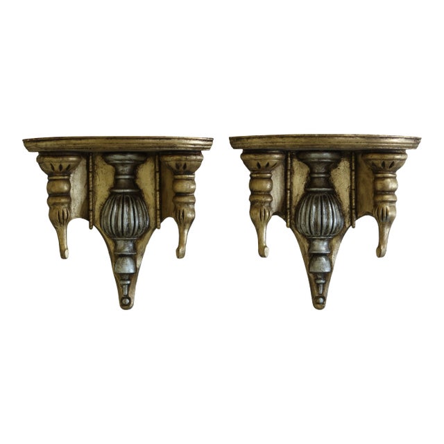 1990s Crafted Gold Leaf Wall Shelves - a Pair For Sale