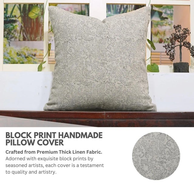 Bring timeless elegance and cultural richness to your space with the Sanganeri Jaal block print cushion cover from...