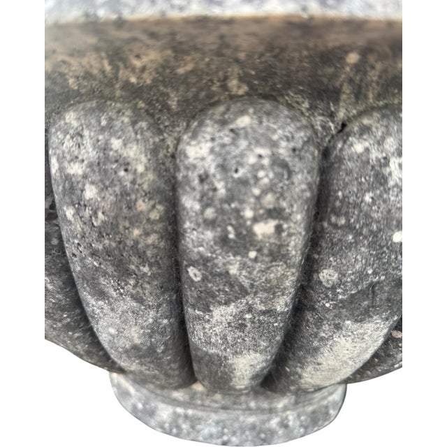 Carved Limestone Fluted Sink or Fountain Basin With Aged Patina For Sale - Image 10 of 12