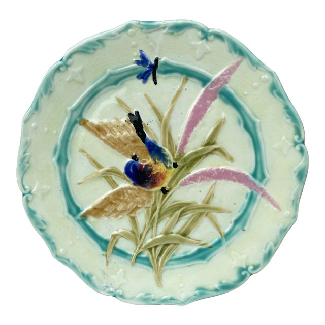French Majolica Saint Amand Bird Plate, Circa 1890 For Sale