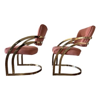 Vintage Milo Baughman Style Brass & Dusty Rose Cantilever Chairs From Cal-Style Furniture Mfg. Co. For Sale