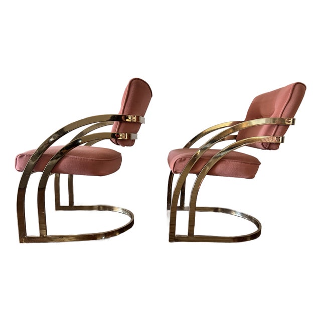 Vintage Milo Baughman Style Brass & Dusty Rose Cantilever Chairs From Cal-Style Furniture Mfg. Co. For Sale