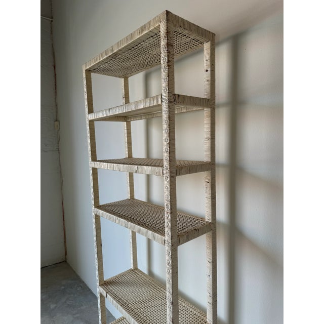 1970s 70's Vintage Coastal Wrapped Rattan Six - Tier Etagere For Sale - Image 5 of 12