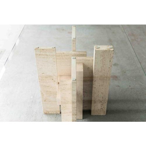 White Glass & Travertine Dining Table by Willy Ballez For Sale - Image 8 of 18